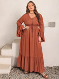 Plus Size V-Neck Flare Sleeve Maxi Dress
