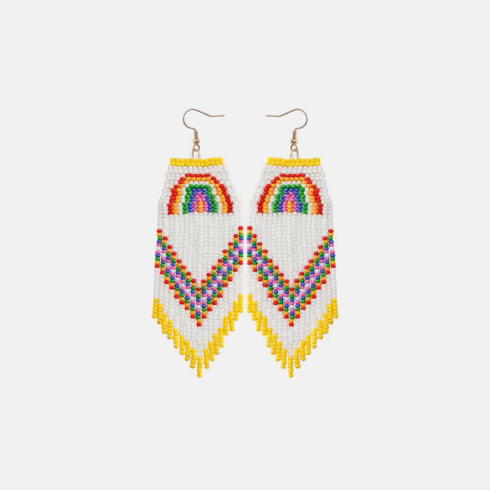 Rainbow Rice Bead Dangle Earrings