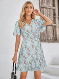 Floral Short Sleeve Ruffle Hem Dress