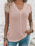 Decorative Button V-Neck Short Sleeve T-Shirt