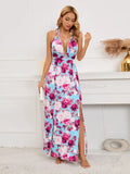 Slit Backless Printed Halter Neck Dress