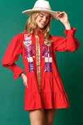 Full Size Nutcracker Sequin Lantern Sleeve Tiered Dress