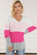 Color Block V-Neck Dropped Shoulder Sweater