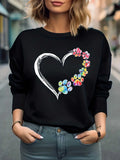 Heart Graphic Round Neck Sweatshirt
