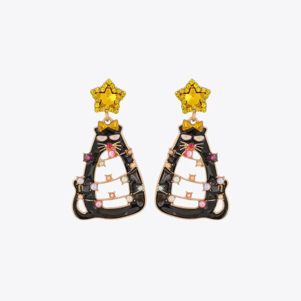 Rhinestone Alloy Cat Earrings