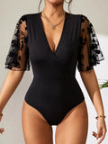 Surplice Lace Half Sleeve Bodysuit