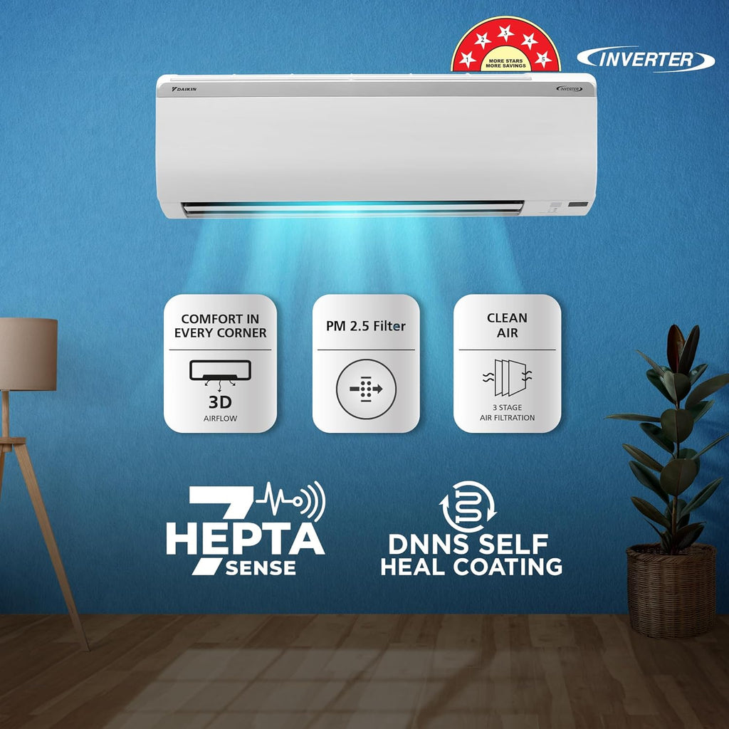 Daikin 1.5 Ton 5 Star Inverter Split AC (Copper, PM 2.5 Filter, 2024 Model, MTKM50U, White)