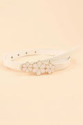 Flower Decor Skinny PU Belt