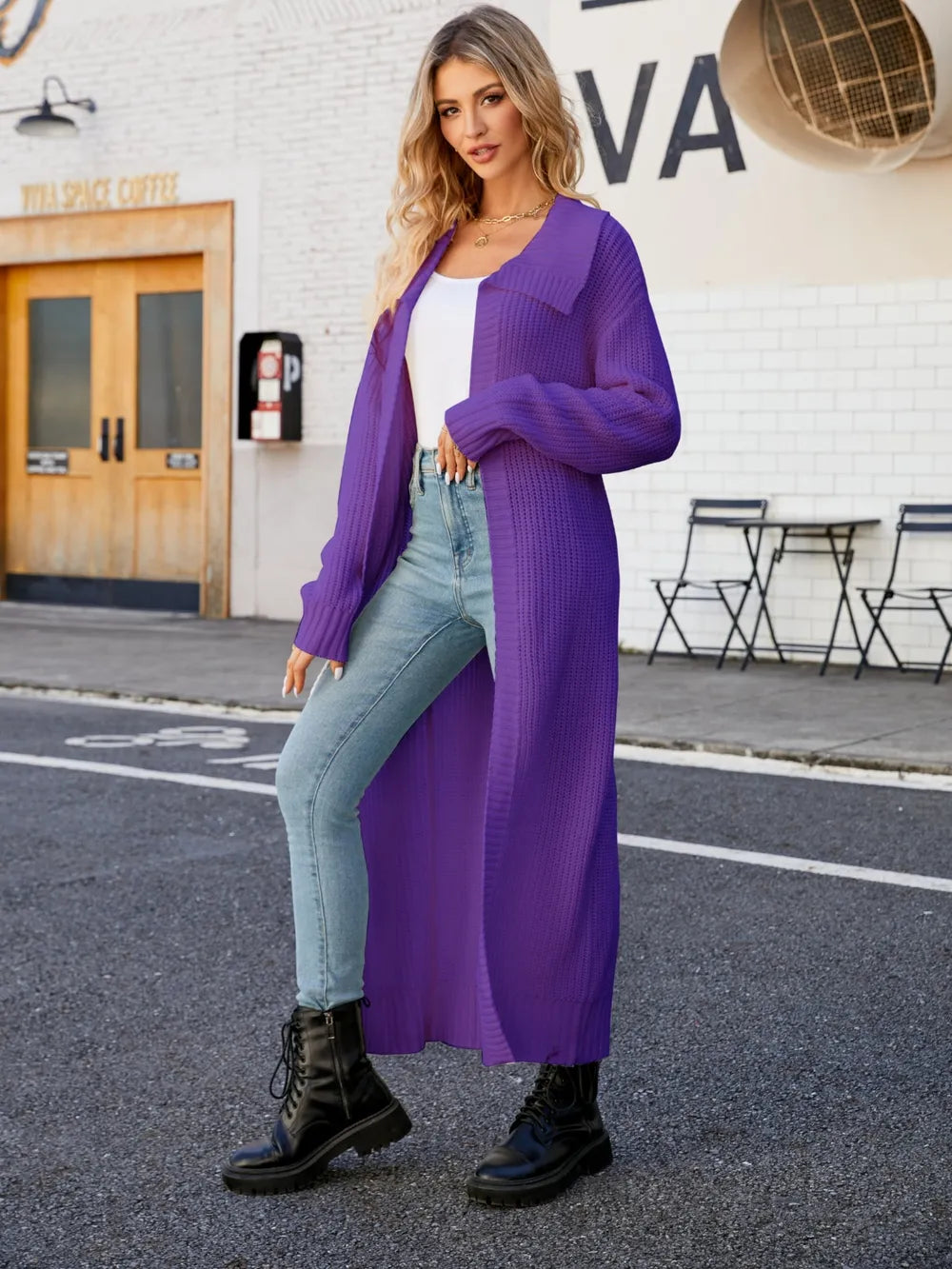 Full Size Collared Open Front Duster Cardigan