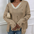 Distressed Slit Drop Shoulder Hooded Sweater