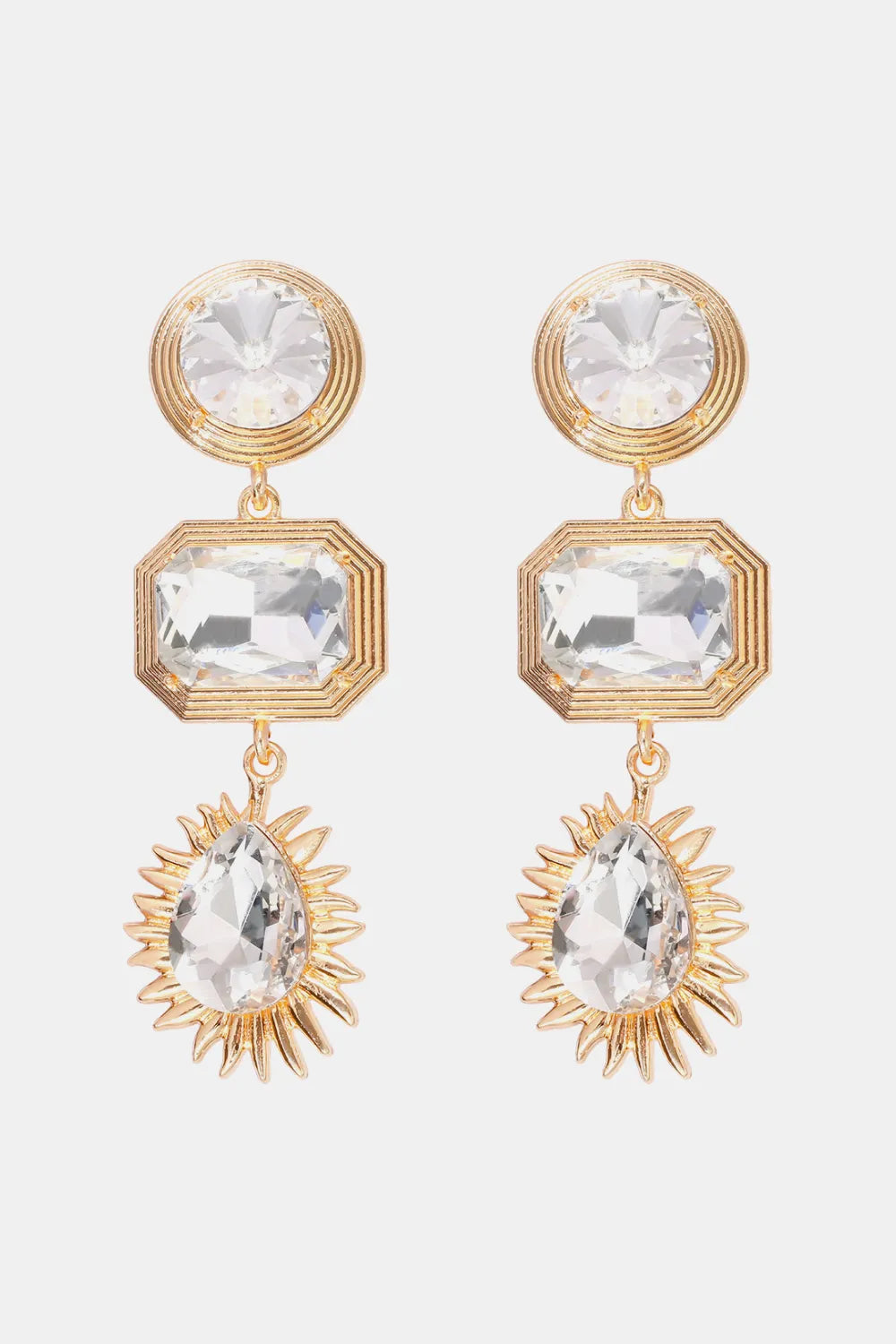 Geometrical Shape Zinc Alloy Frame Glass Dangle Earrings