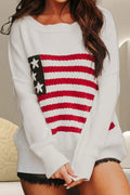 US Flag Round Neck Long Sleeve Knit Top