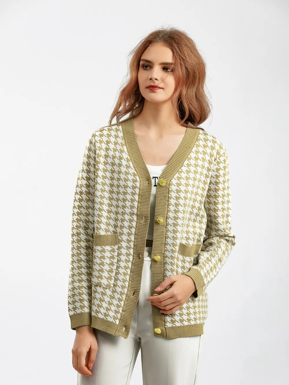 Houndstooth Button Down Cardigan