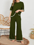 Contrast High-Low Sweater and Knit Pants Set