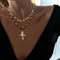 Freshwater Pearl Brass Cross Pendant Necklace