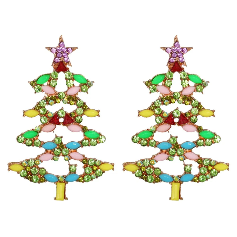 Christmas Tree Rhinestone Alloy Earrings