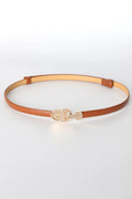 Skinny PU Leather Belt with Alloy Buckle