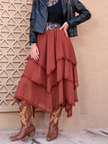 Tiered Lace Detail Midi Skirt