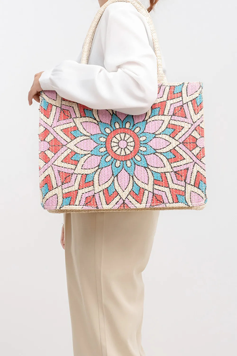 Flower Straw Weave Tote Bag