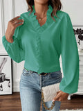 Ruffled V-Neck Long Sleeve Blouse