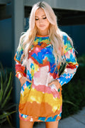 Multicolored Tie-Dye Long Sleeve Dress