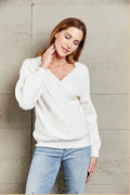 Ribbed Puff Sleeve Surplice Sweater