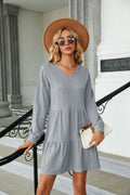 V-Neck Long Sleeve Mini Dress