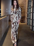 New fashion casual set with a stylish printed large pocket shirt and high-waisted long pants two-piece set