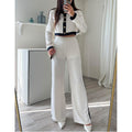 New fashion casual suit with a round neck, single-breasted button long-sleeve top, and long pants two-piece set.