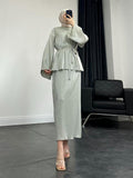 New 2024 Middle Eastern Fashion Casual Set, Shiny Loose Tie Pullover Top and High-Waisted Skirt