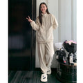 Autumn and Winter Pajamas Long Sleeve Trousers Suit Couple's Homewear Women's Coral Fleece Cartoon Two Piece Set Can Be Worn outside