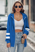Striped Zip Up Drawstring Hoodie