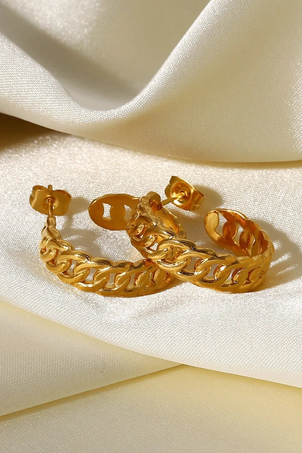 Gold-Plated Chain C-Hoop Earrings