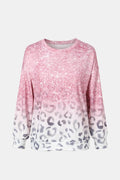 Leopard Gradient Round Neck Dropped Shoulder Top