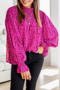 Leopard Mock Neck Long Sleeve Blouse