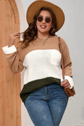 Plus Size Color Block Round Neck Sweater