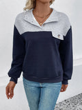 Textured Contrast Half Button Sweatshirt