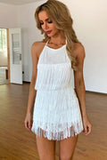 Backless Halter Neck Fringe Romper