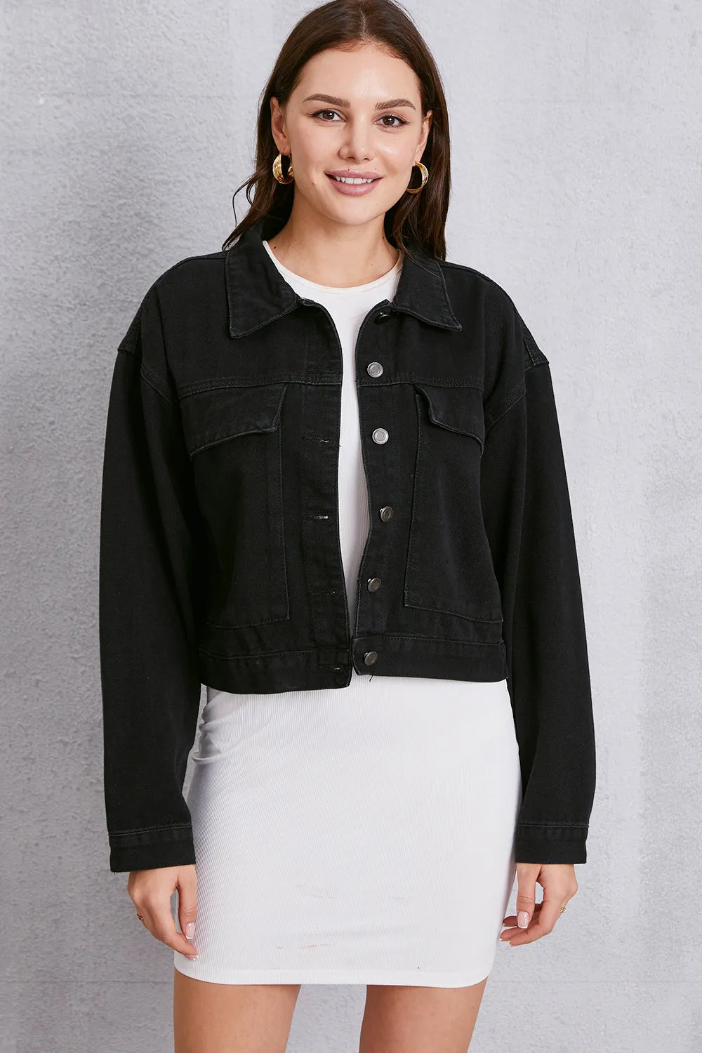 Button Up Dropped Shoulder Denim Jacket