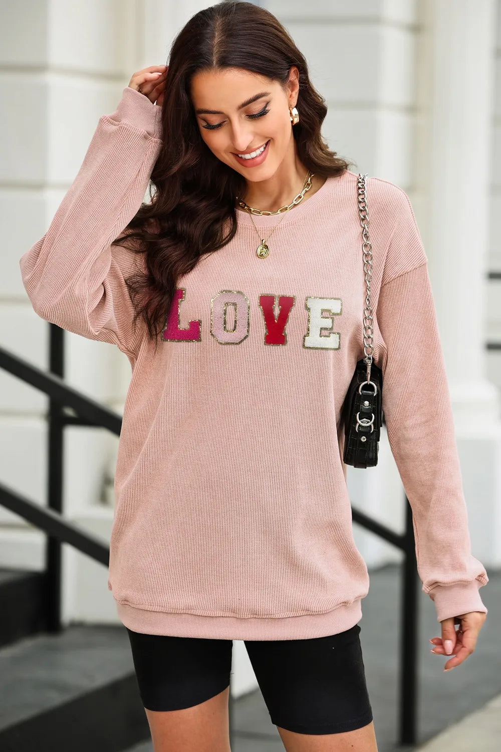 LOVE Round Neck Dropped Shoulder Sweatshirt