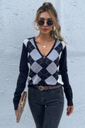 Argyle Button Front Sweater Cardigan
