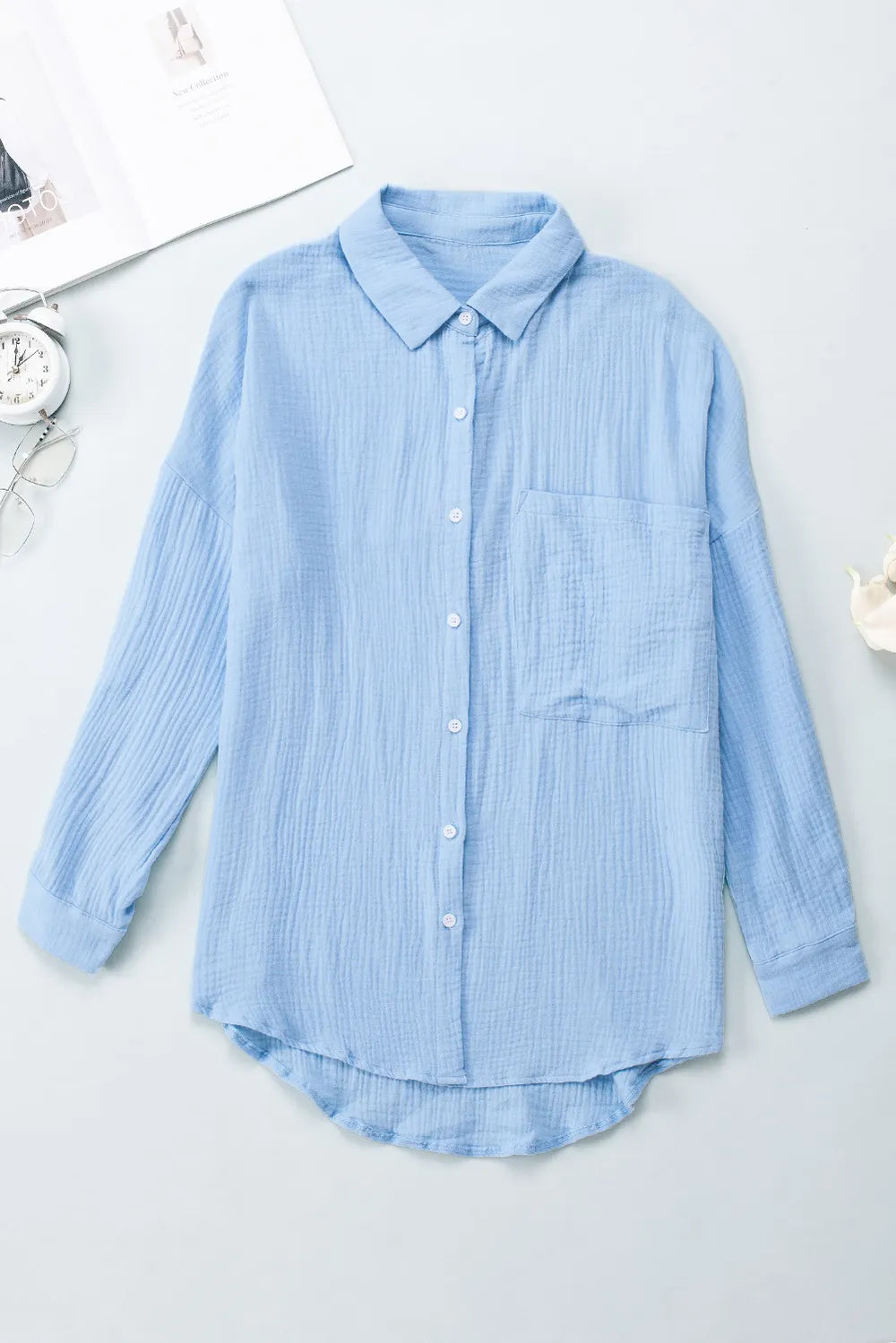 Textured Pocketed Button Up Shirt