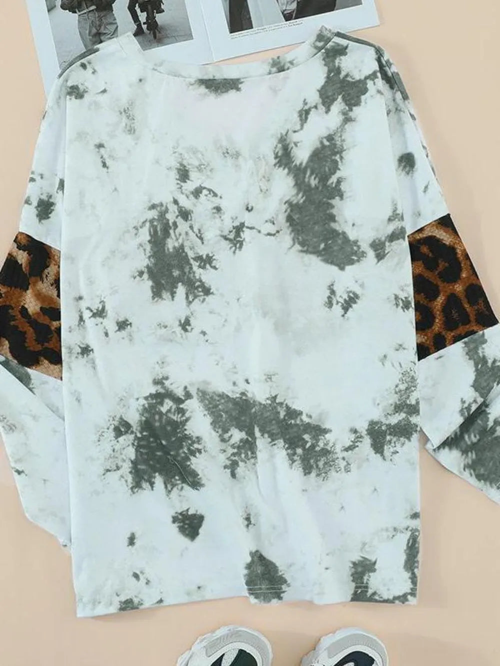Tie Dye Contrast Cheetah V-neck Tee