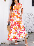 Smocked Printed Short Sleeve Midi Dress