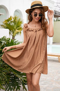 Ruffle Trim Scoop Neck Backless Dress