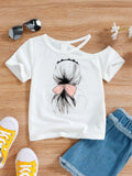 Girls Portrait Graphic Asymmetrical Neck T-Shirt