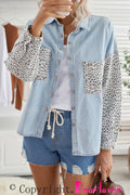 Double Take Leopard Contrast Denim Top