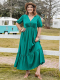 Plus Size V-Neck Short Sleeve Ruffle Hem Dress