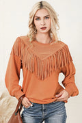 Fringe Trim Round Neck Sweatshirt