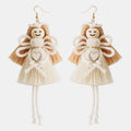 Wood Cotton Cord Brass Angel Dangle Earrings
